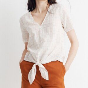 Madewell Novel Tie-Front Top in Rainbow Windowpane